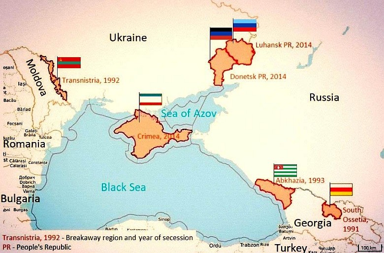 Tereny w Europie Środkowej, które w wyniku działań rosyjskich służb dokonały secesji, od 1992 roku