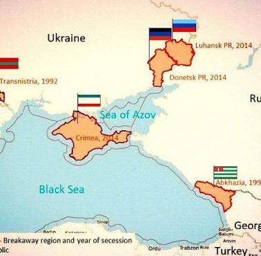 Tereny w Europie Środkowej, które w wyniku działań rosyjskich służb dokonały secesji, od 1992 roku