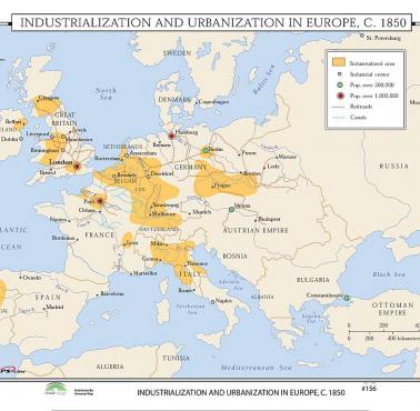 Najbardziej uprzemysłowione i zurbanizowane obszary Europy w 1850 roku