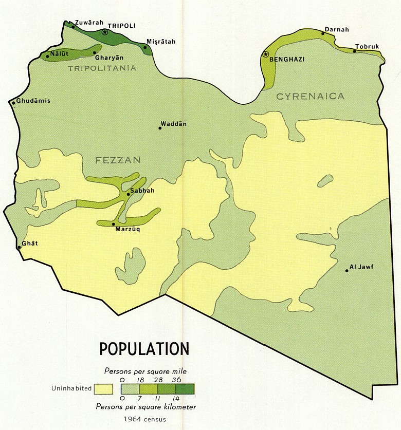 Gęstość zaludnienia Libii w 1964 roku