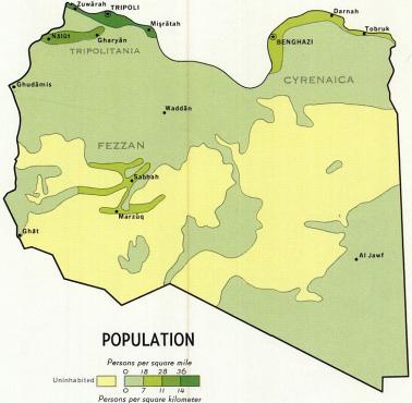 Gęstość zaludnienia Libii w 1964 roku