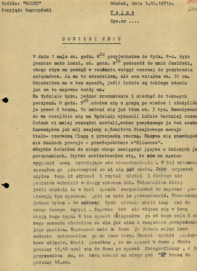 1 maja... czyli rocznica wystawienia bezpiece na strzał przez TW Bolek bohatera Grudnia '70 Kazimierza Szołocha