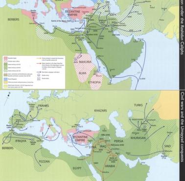 Wczesne podboje islamskie pod rządami kalifów Rashidun (632-661), kalifów Umajjadów (661-750)