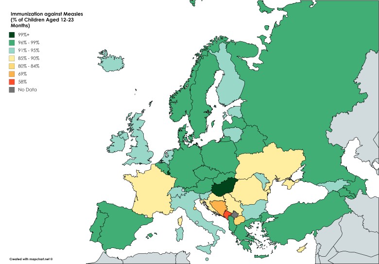 Szczepienia przeciwko odrze w Europie w 2017 r. Źródło: WHO
