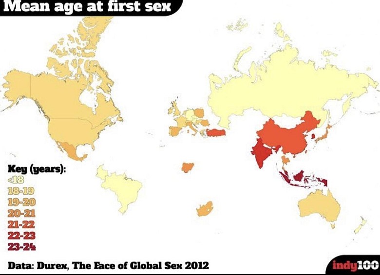 Średni wiek inicjacji seksualnej, 2012