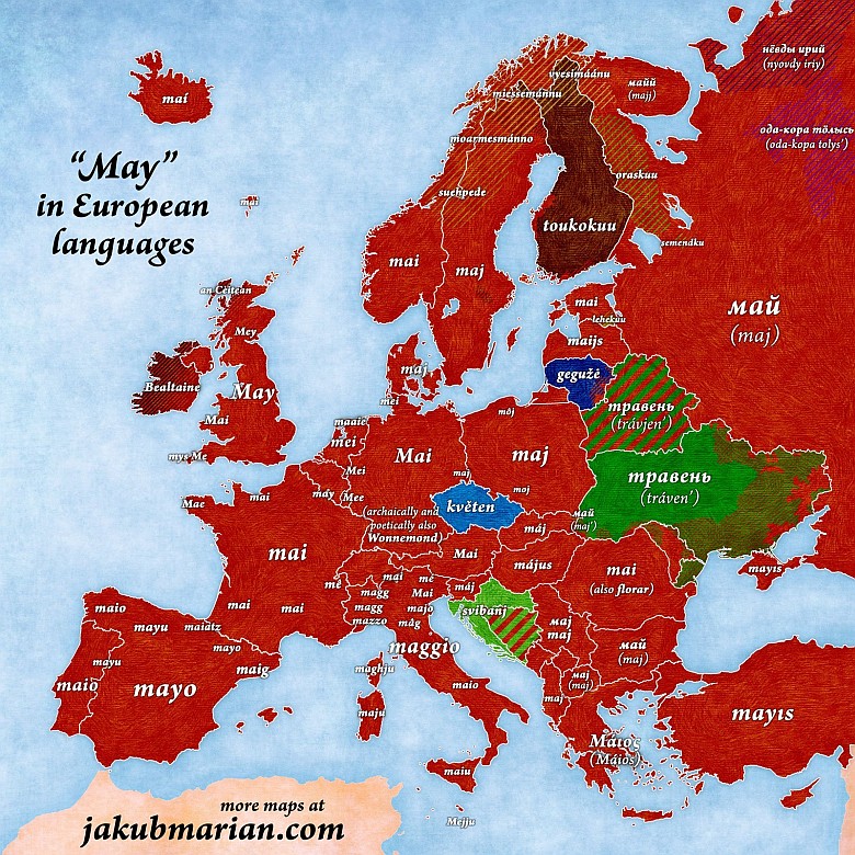Słowo maj w różnych europejskich językach