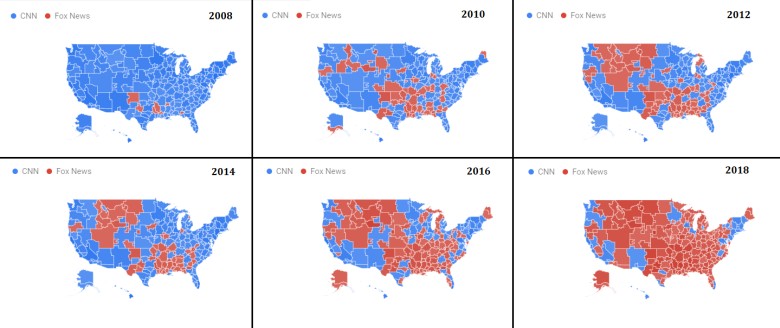 CNN vs. Fox News 2008-2018 (trendy wyszukiwania w Google)