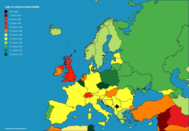 Wiek odpowiedzialności karnej według krajów w Europie