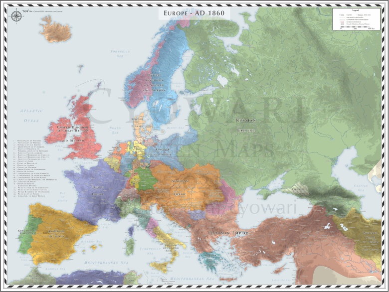 Mapa Europy z 1860 roku