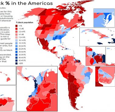 Odsetek czarnoskórych mieszkańców obu Ameryk