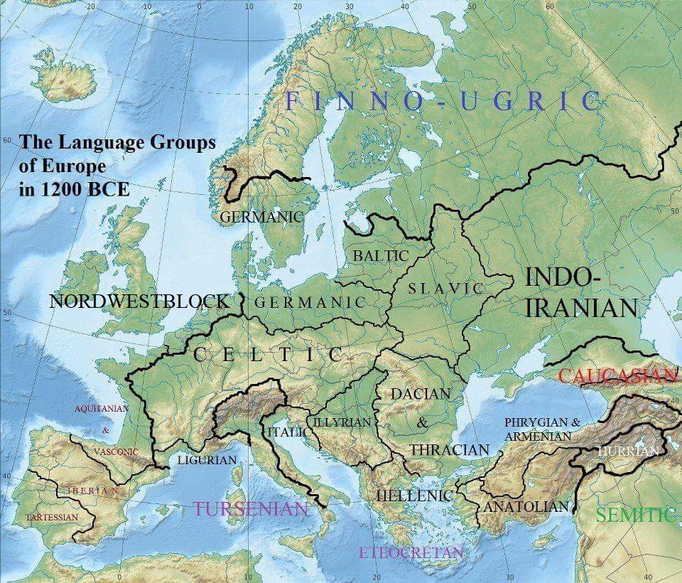 Rodziny językowe w Europie w 1200 roku p.n.e.