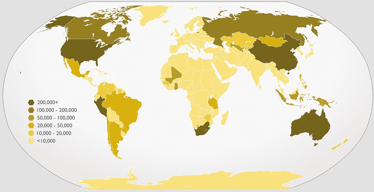 Kraje świata według produkcji złota w kilogramach (dane z 2012 r.)