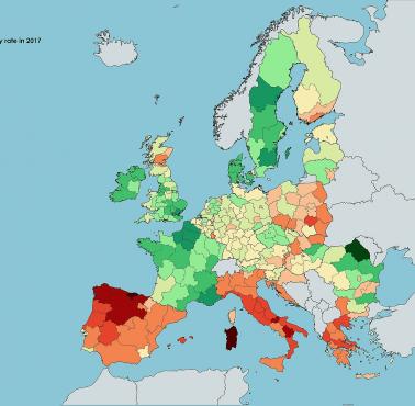 Wskaźniki płodności regionów UE w 2017 r.