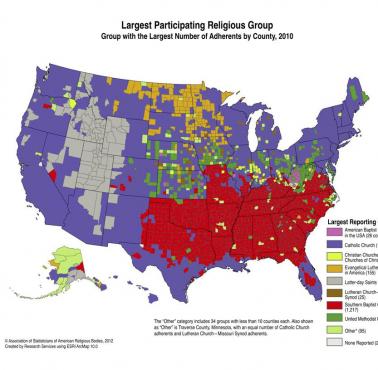 Dominujące religie w hrabstwach USA