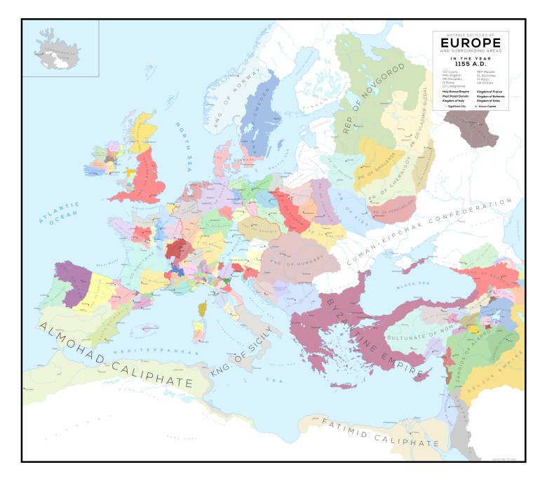 Europa i okolice w 1155 roku