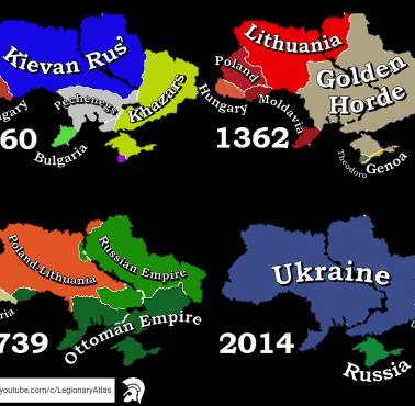 Przynależność terytoriów leżących w granicach dzisiejszej Ukrainy w roku 960 r., 1362, 1739 i 2014
