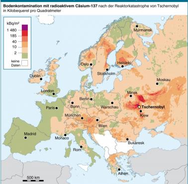 Skażenie radioaktywnym cezem (Cs137) z Czarnobyla w całej Europie