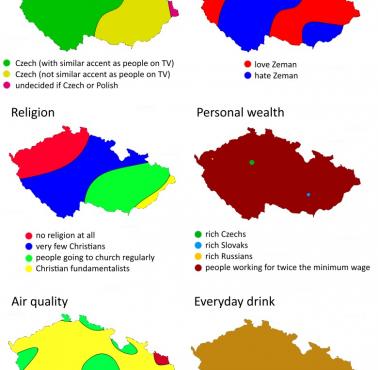 Sześć stereotypowych sposobów podziału Republiki Czeskiej