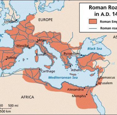 Mapa najpopularniejszych dróg starożytnego Rzymu