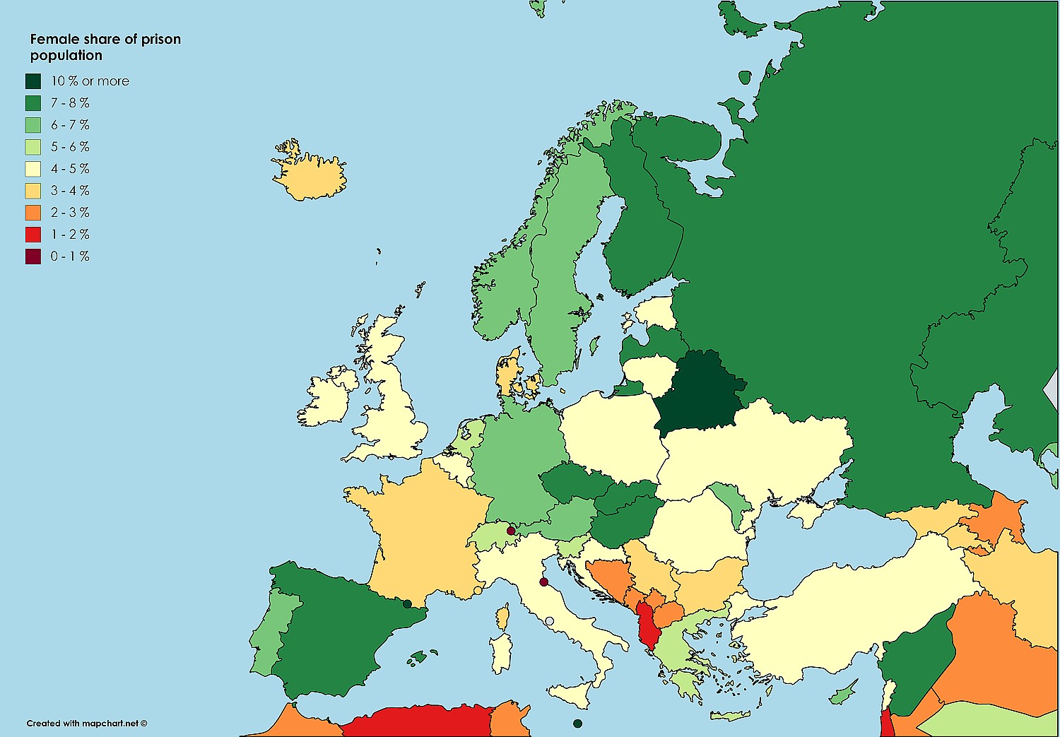 Udział kobiet wśród więźniów w Europie