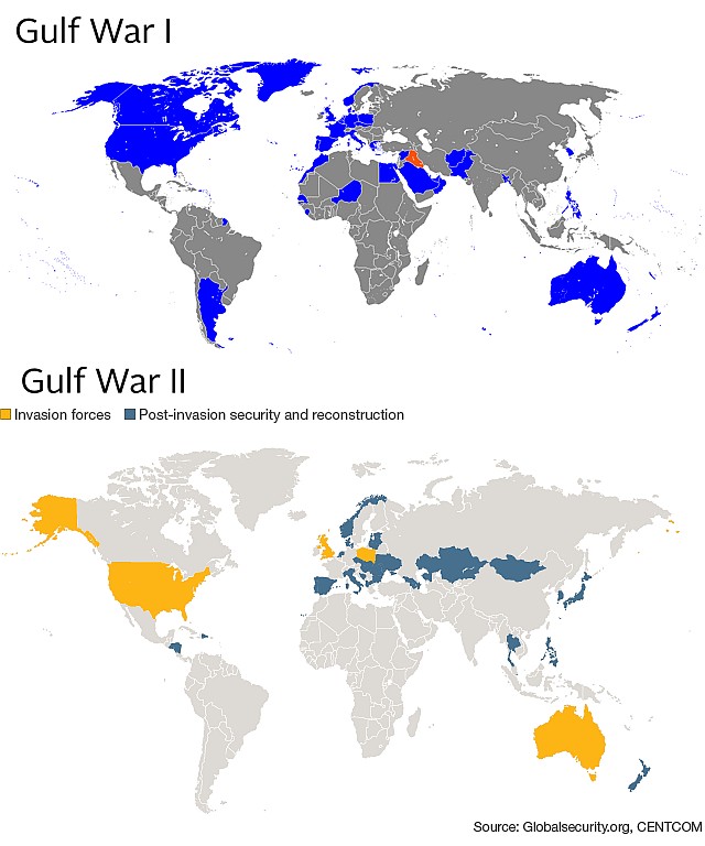 Koalicje w dwóch wojnach w Zatoce Perskiej