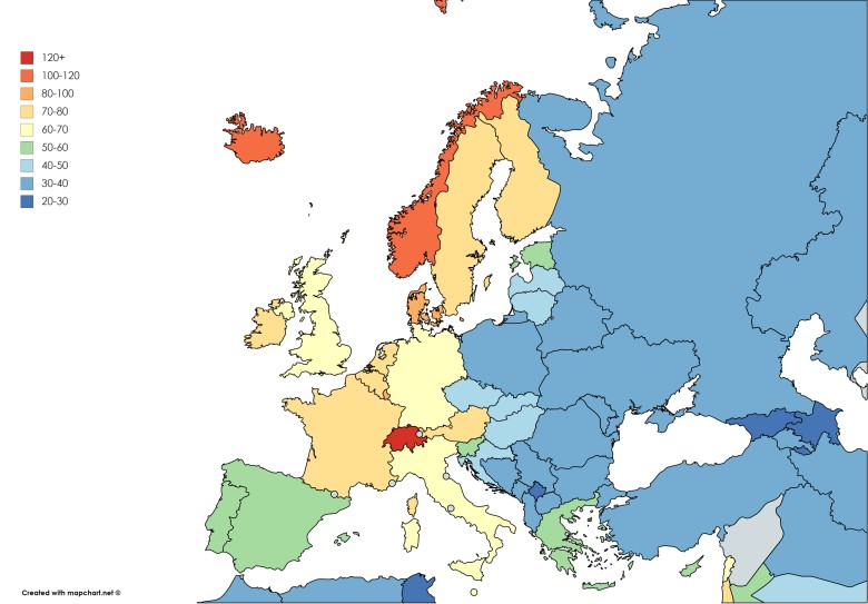 Koszty utrzymania w Europie w 2019 roku