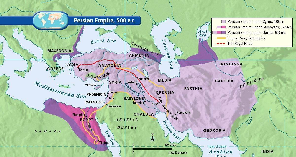 Mapa Imperium Perskiego, 530-500 r. p.n.e.