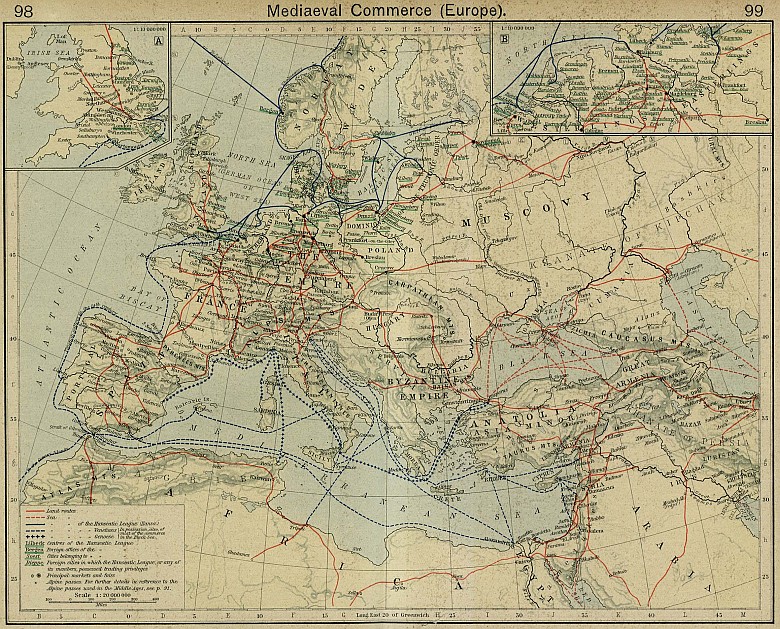 Mapa handlu średniowiecznego Europy, Afryki Północnej i Anatolii