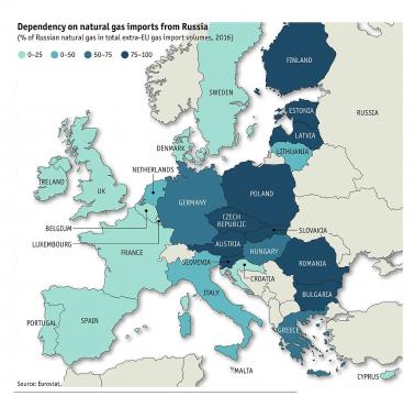 Europejska zależność od importu gazu ziemnego z Rosji, 2016