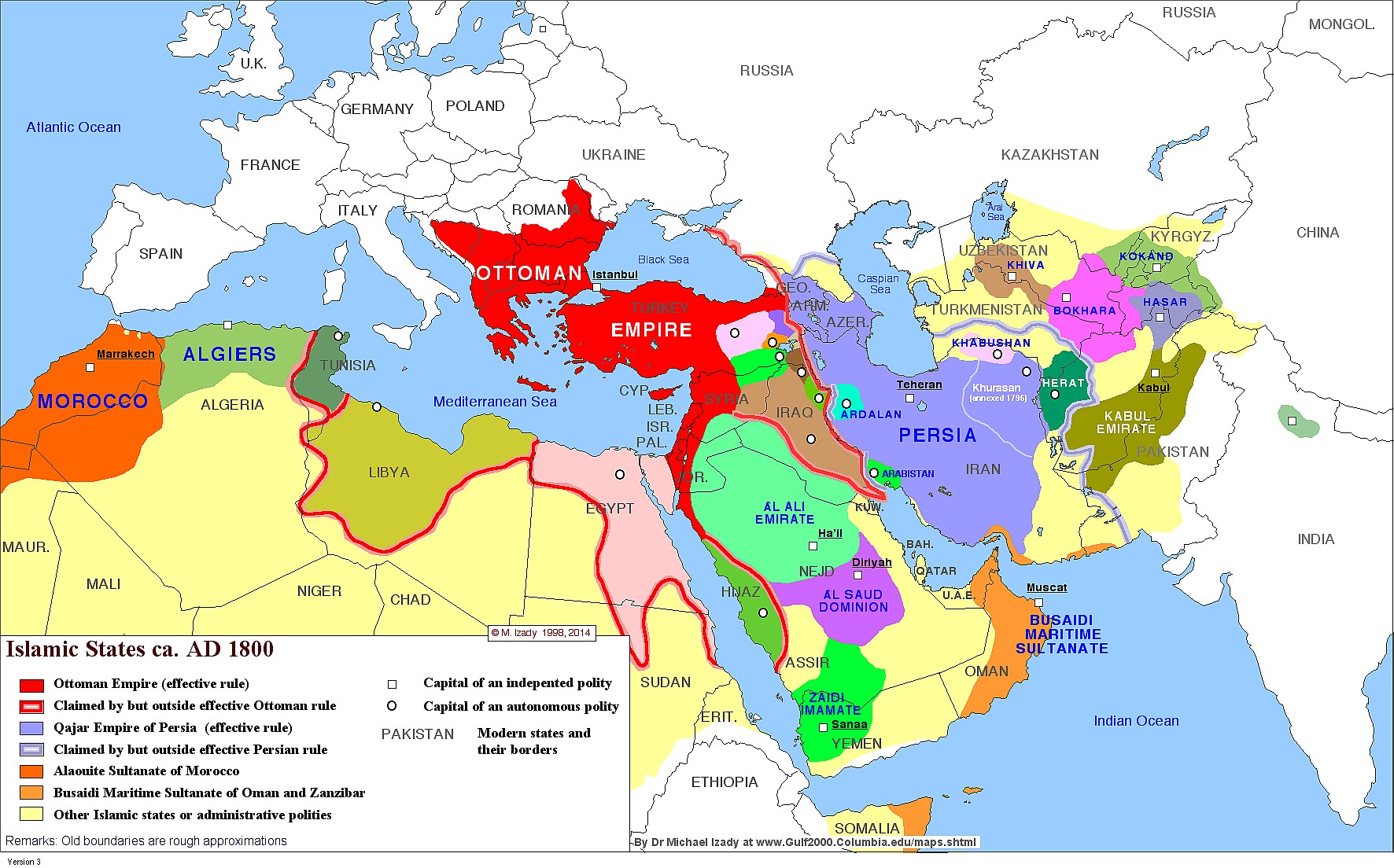 Zasięg państw islamskich w 1800 roku