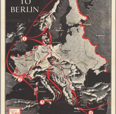 Domniemane trasy zdobycia Berlina opublikowane przez tygodnik TIME w 1943 roku