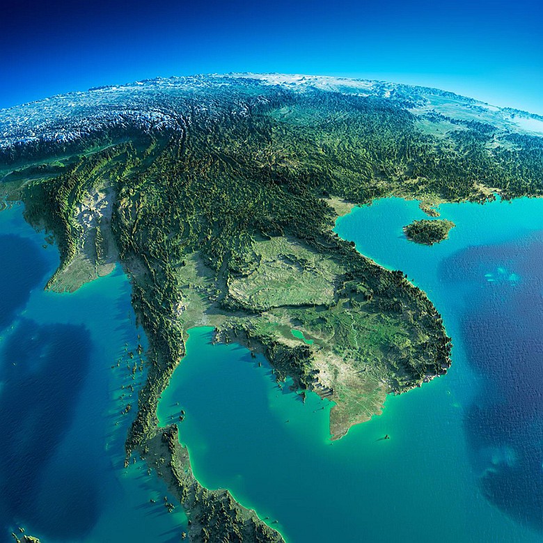 Reliefowa mapa Indochin