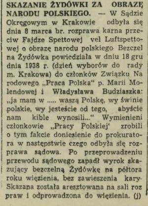 Wyrok za obrazę narodu polskiego z 1938 roku