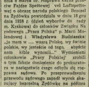 Wyrok za obrazę narodu polskiego z 1938 roku
