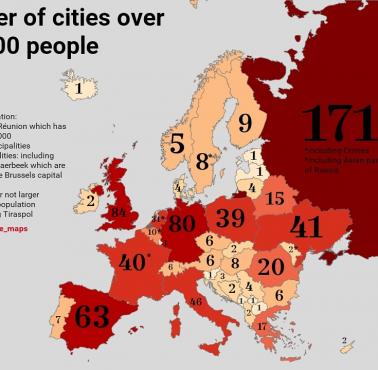 Liczba miast w Europie z ponad 100 tys. mieszkańców