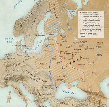 Mapa Rosji w 1914 r. z terytorium utraconym w latach 1914-1918