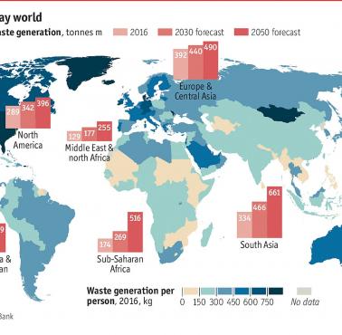 Ilość śmieci na osobę, 2016