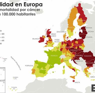 Wskaźnik śmiertelności z powodu raka na 100 tys. mieszkańców (opis po hiszpańsku)