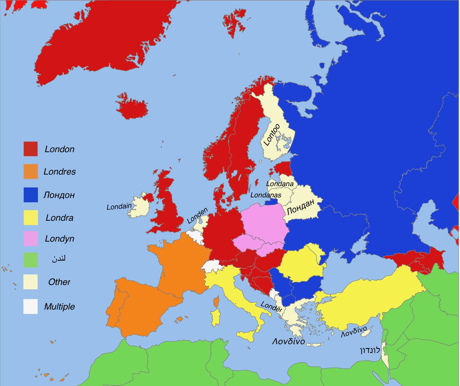 Londyn w różnych europejskich językach