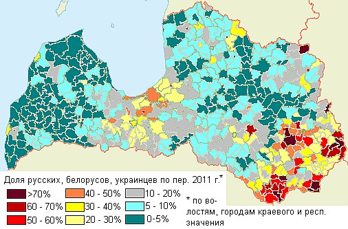 Mniejszości narodowe na Łotwie (Rosjanie, Ukraińcy, Białorusini), 2011