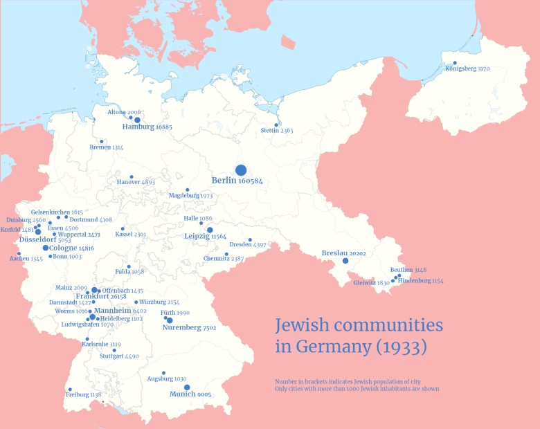 Największe społeczności żydowskie w Niemczech w 1933 roku