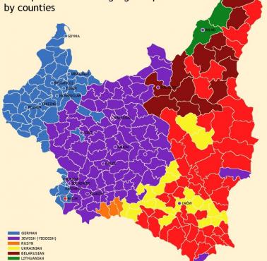 II RP i najpopularniejsze drugie języki w poszczególnych regionach jej ówczesnego terytorium