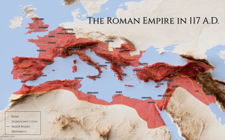 Reliefowa mapa Imperium Rzymskiego, 117 roku n.e.