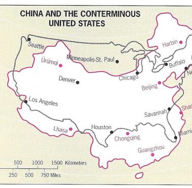 Realny rozmiar Chin i USA