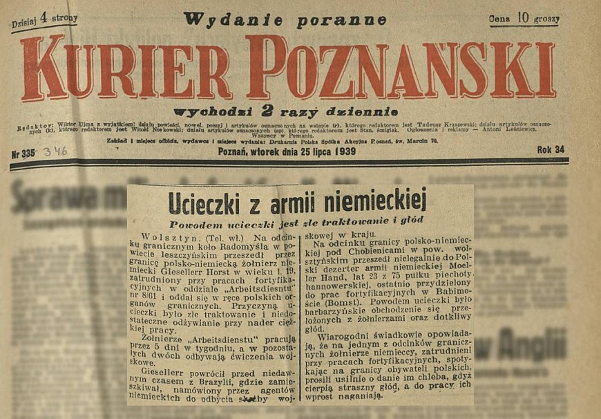 5.07.1939 Niemieccy żołnierze uciekają z armii i kierują się do Polski. Powodem tego jest panujący głód ...