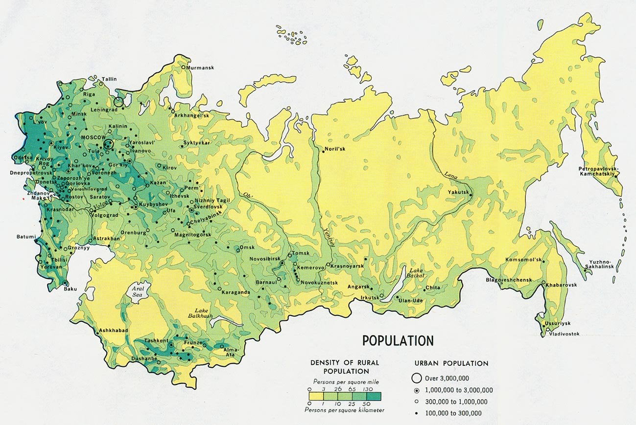 Mapa gęstości zaludnienia ZSRR, 1974