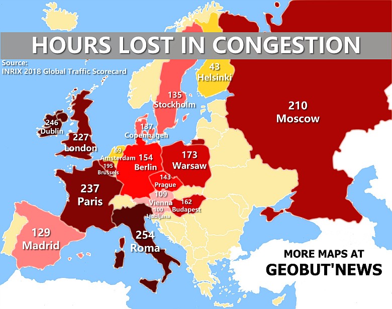 Godziny spędzone w korkach w ciągu roku