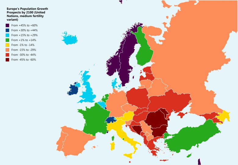 Przewidywany wzrost liczby ludności w Europie do 2100 roku