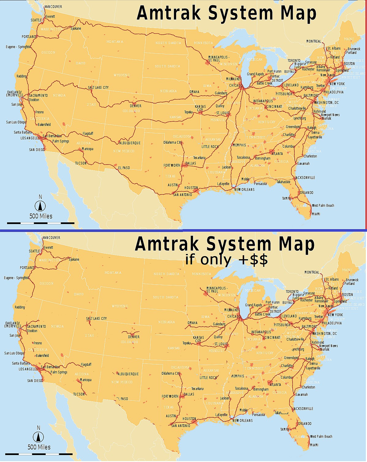 Rentowne i nierentowne trasy kolei Amtrak