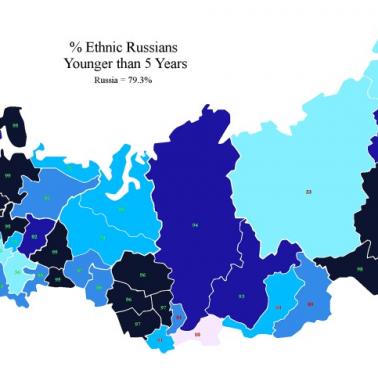 Słowiańska populacja dzieci (poniżej 5 roku życia) w Rosji z podziałem na regiony
